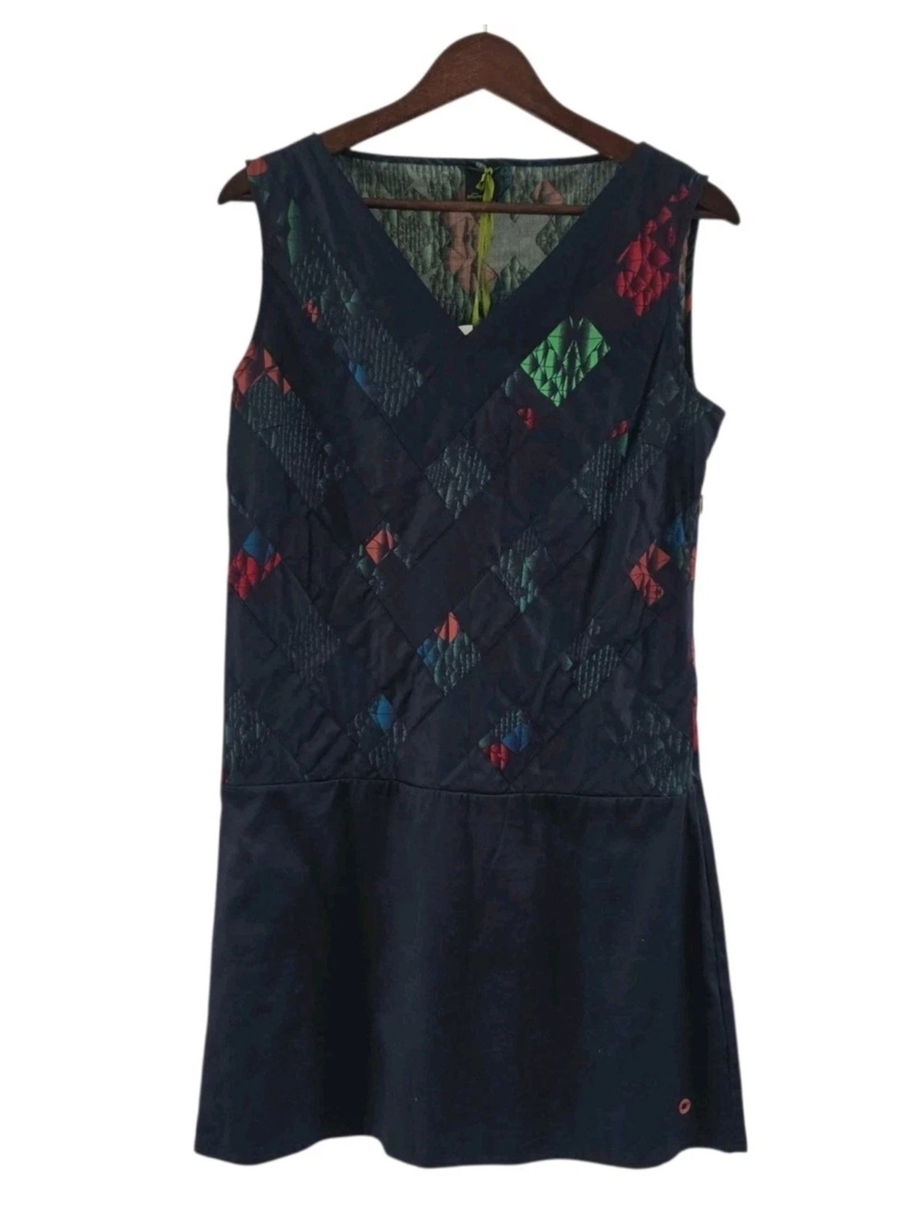 Skunkfunk SKFK Elzun Patchwork Sleeveless Shift Dress Navy Blue Womens 4 New